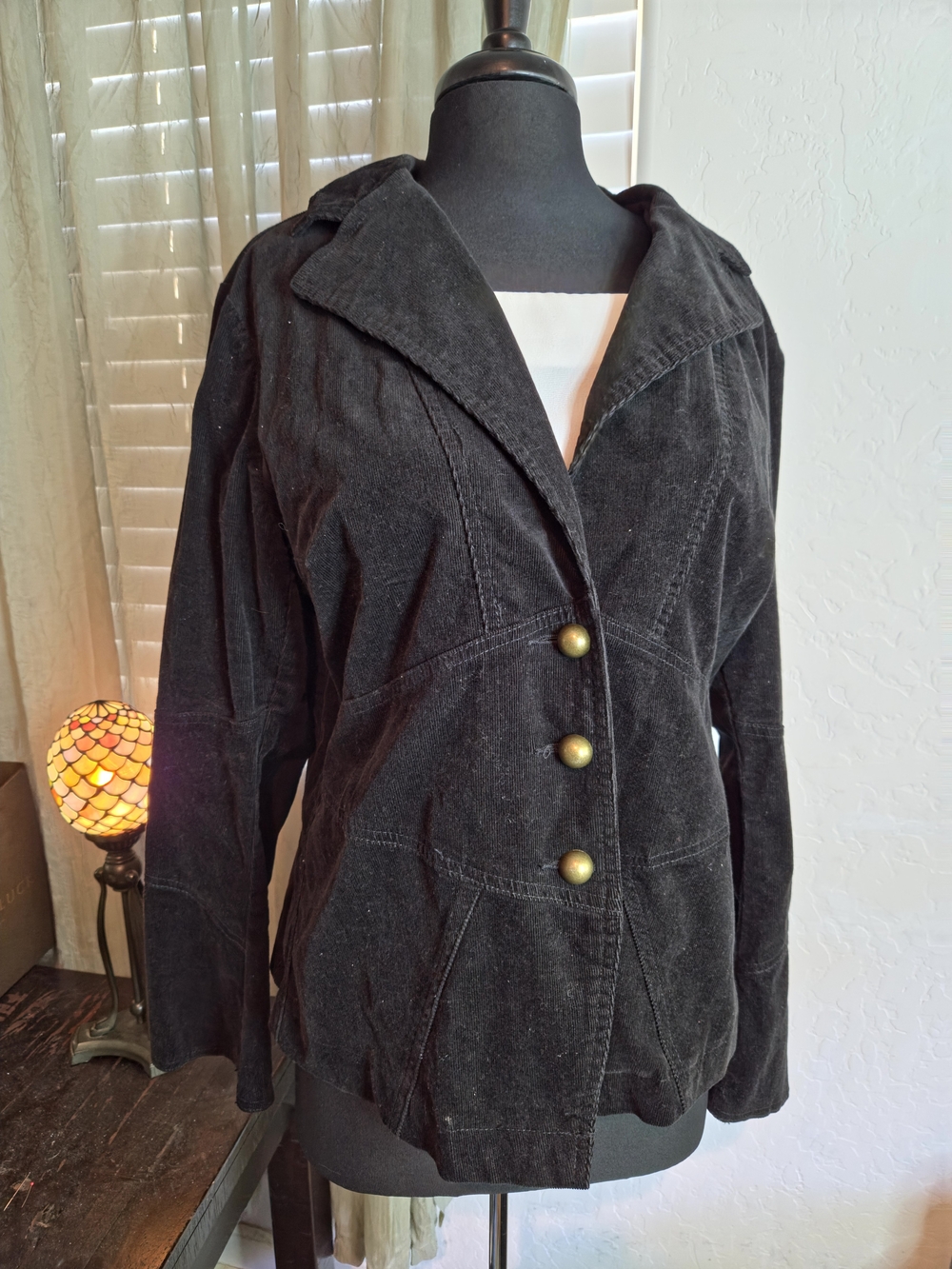 Vintage Faded Glory Black Corduroy Button-Front Blazer #0347